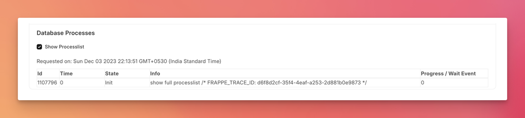 Database Processlist in System Console