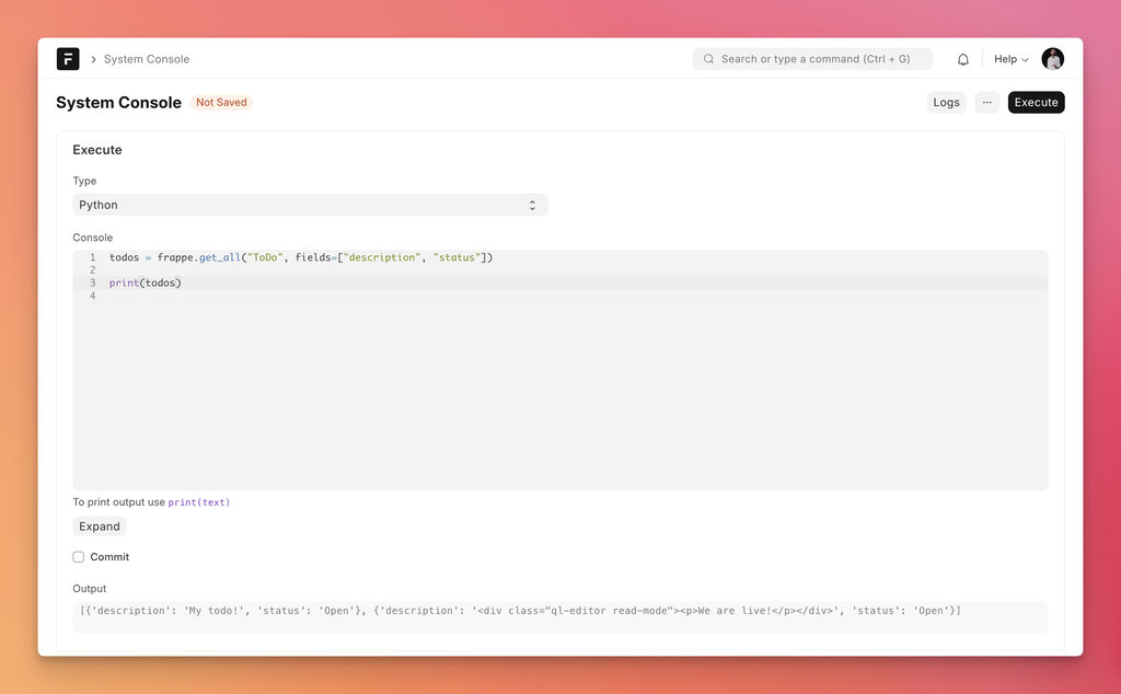 Running Python in System Console